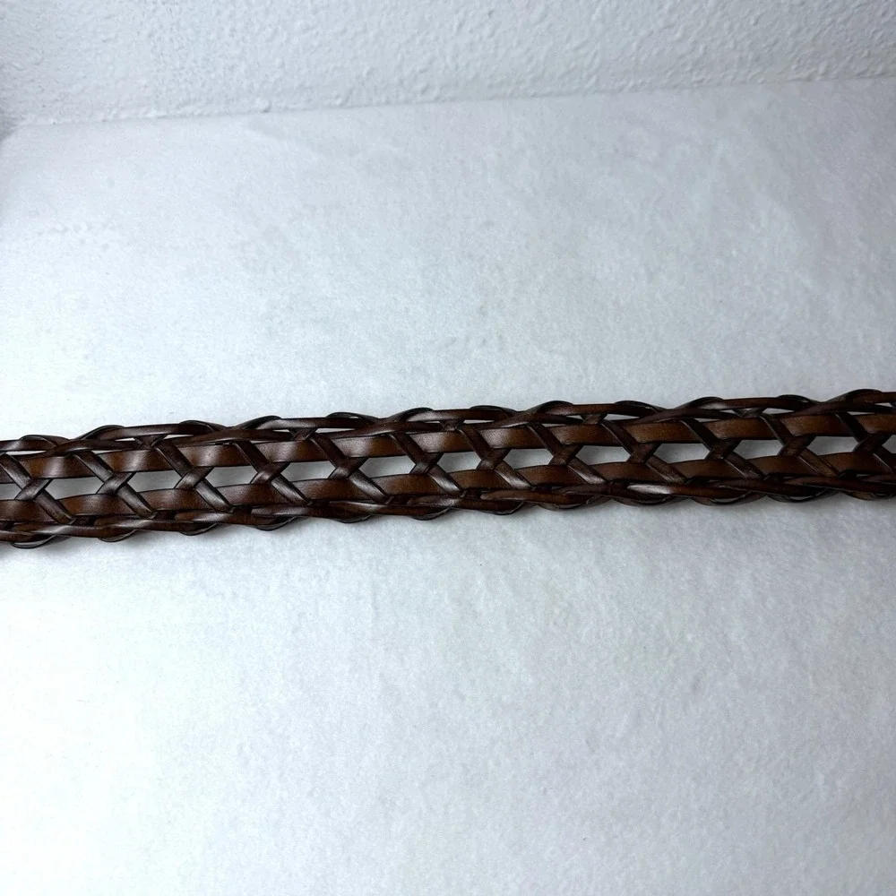 Vintage Faded Glory Woven Leather Belt 2X Silver Tine Buckle Brown Bohemian Y2K